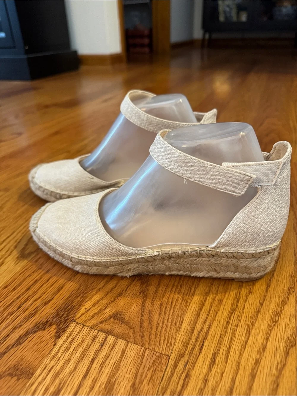 SOUL Naturalizer Neutral Canvas Espadrille Wedge Sandals with Ankle Strap